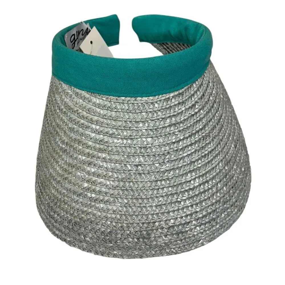 Eugenia Kim Chrissy Straw & Linen Visor in Mint NWT One Size